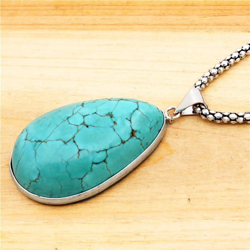 Винтаж Посмотрите Тибет серебряного сплава нежный капли воды кулон камень