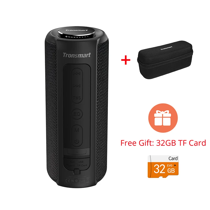 black with bag Tronsmart T6 плюс Bluetooth динамик 3D глубокий бас Саундбар Bluetooth 5,0 IPX6 Водонепроницаемый 40 Вт беспроводной стерео портативный динамик - Цвет: black with bag