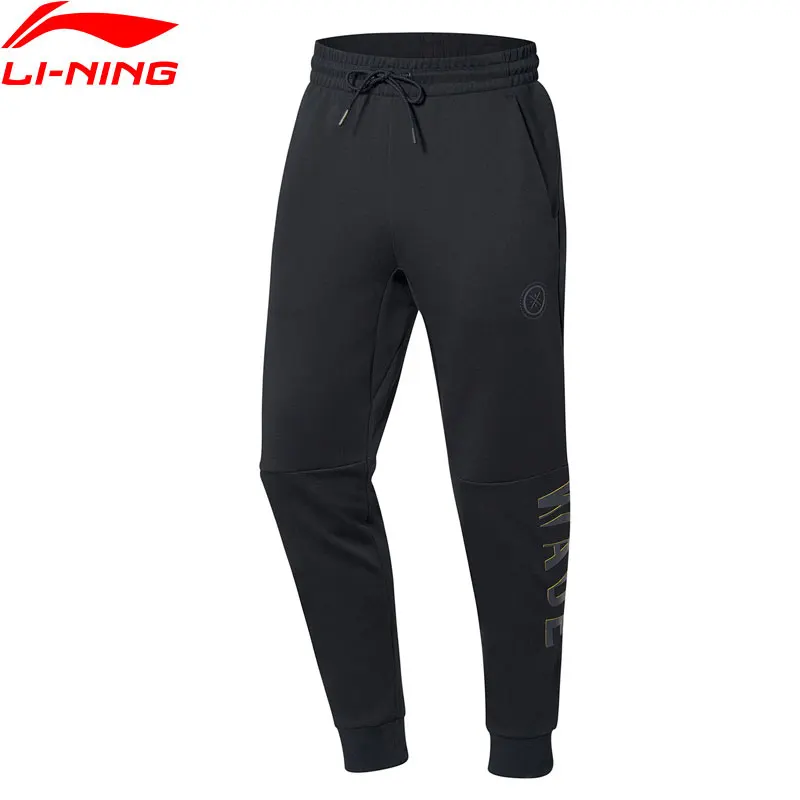 Li-Ning, мужские спортивные штаны серии Wade, 82% хлопок, 18% полиэстер, обычная посадка, на завязках, спортивные штаны, брюки AKLP139 MKY470