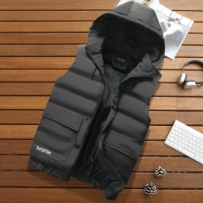 

Fashion Mens Jacket Sleeveless Vest Spring Fashion Casual Coats Male Cotton-Padded Men's Vest Men Thicken Waistcoat size M-4XL