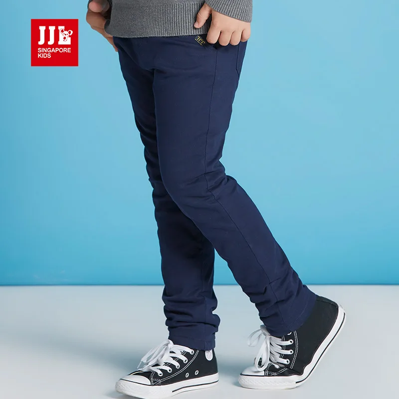 Темно синий мальчиков рябить брюки зимой дети теплая подкладка флис полная длина