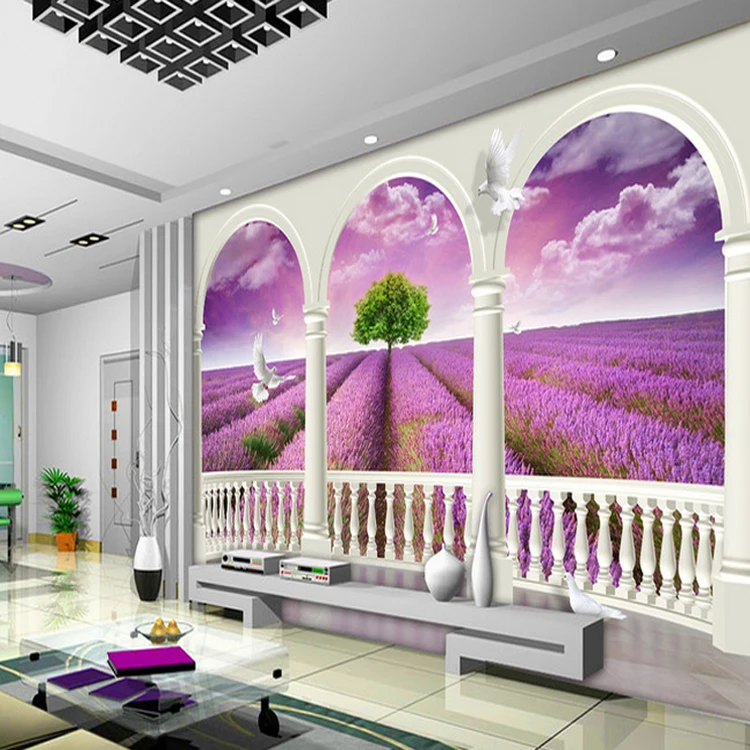 Оптовая продажа пейзаж Lanscape фиолетовая лаванда 3d настенное фото для гостиной и