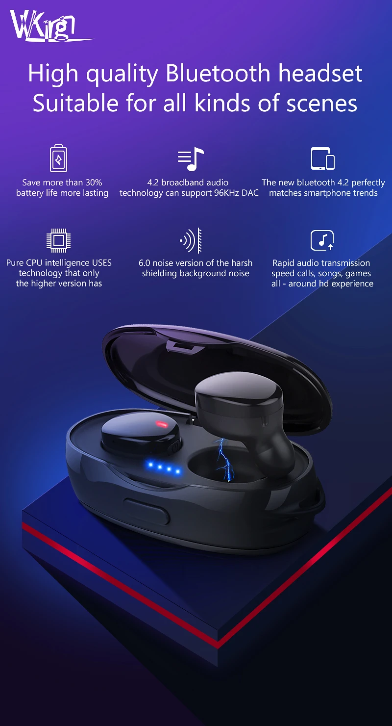 VVKing TWS беспроводные наушники Мини Bluetooth наушники бинауральная стереогарнитура поддержка микрофона HiFi мини спортивные наушники для бега