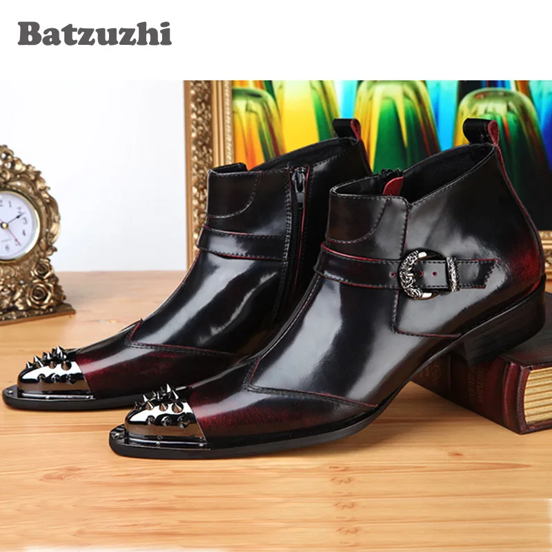 British Style Fashion Point Toe Man Boots High Tide Help Steel-toed Leather Short Rock Personality Big Size 38-46 |