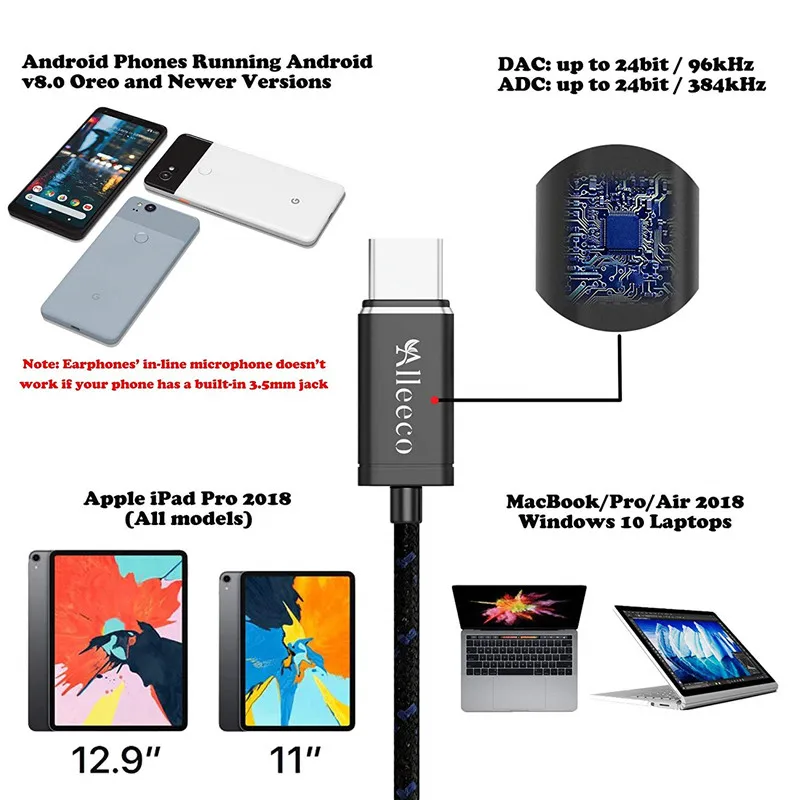 Цифровые наушники usb type C с микрофоном, встроенное управление, шумоподавление, стерео бас, USBC наушники для huawei Xiaomi IPad Pro