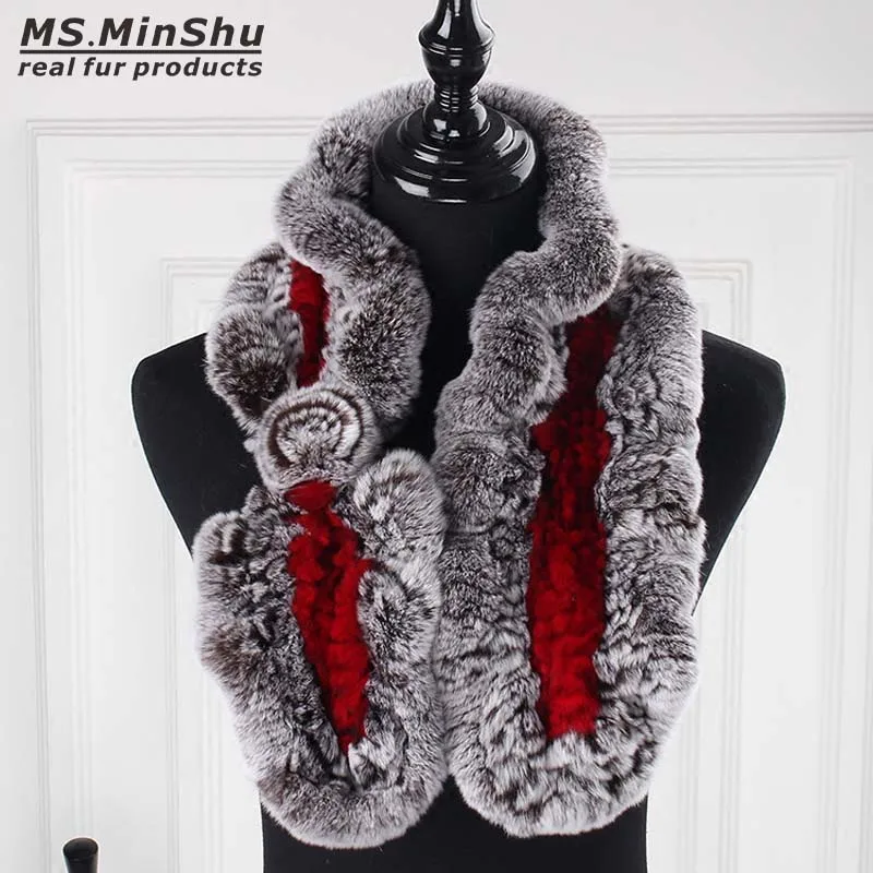 Женский обогреватель для шеи зимний шарф с натуральным мехом модель Ms.MinShu 100%| |