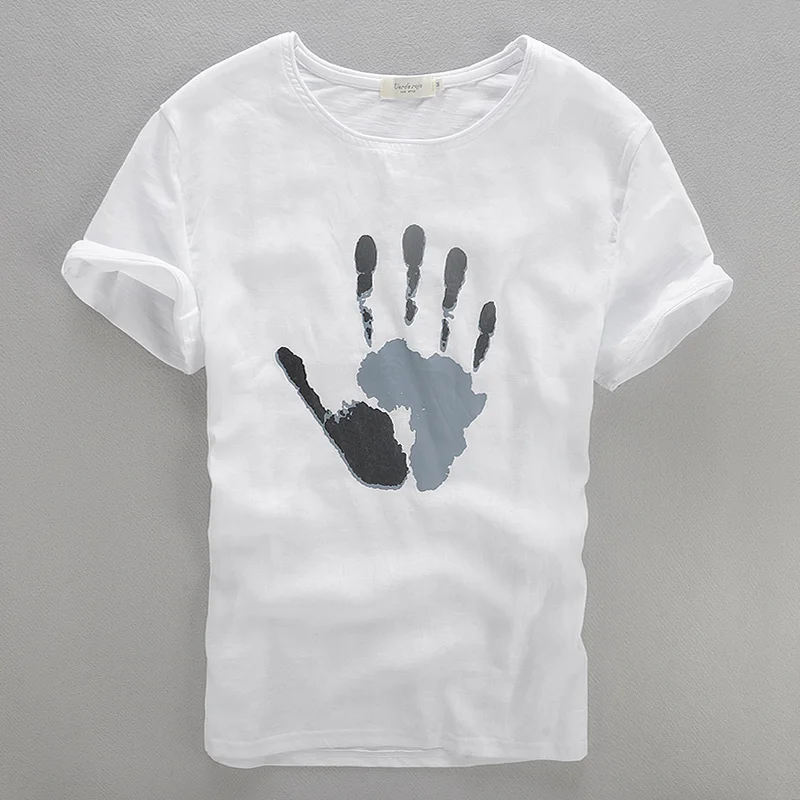 Мужская хлопковая футболка с коротким рукавом Повседневная белая льняная