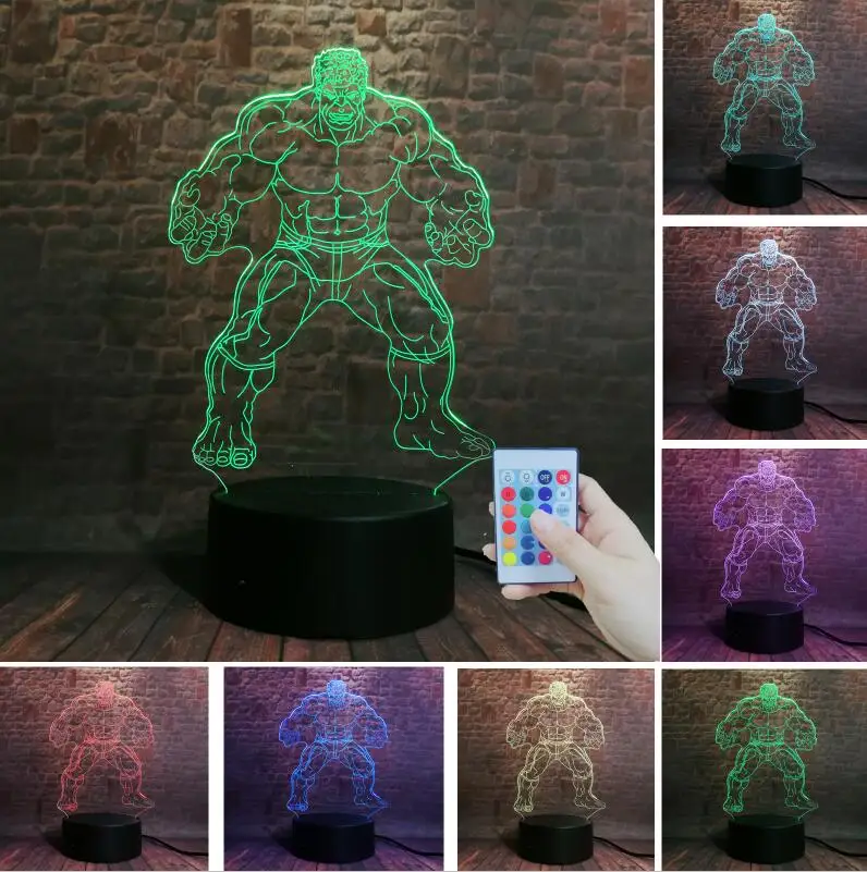 Marvel's Legends The Avengers Super Hero 3D Халк ночник 7 Красочный градиентный светодиодный настольный светильник Мальчик Человек Дети Рождественские Игрушки Подарки - Испускаемый цвет: Controller 7 Color