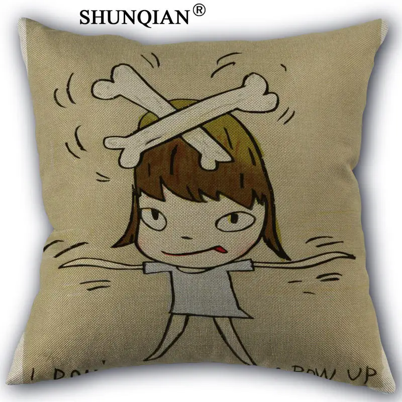 

Custom Japanese style Nara Yoshitomo Print Linen Cotton Pillow Cover Custom Print Home Decorative Pillowcases 45x45cm one side