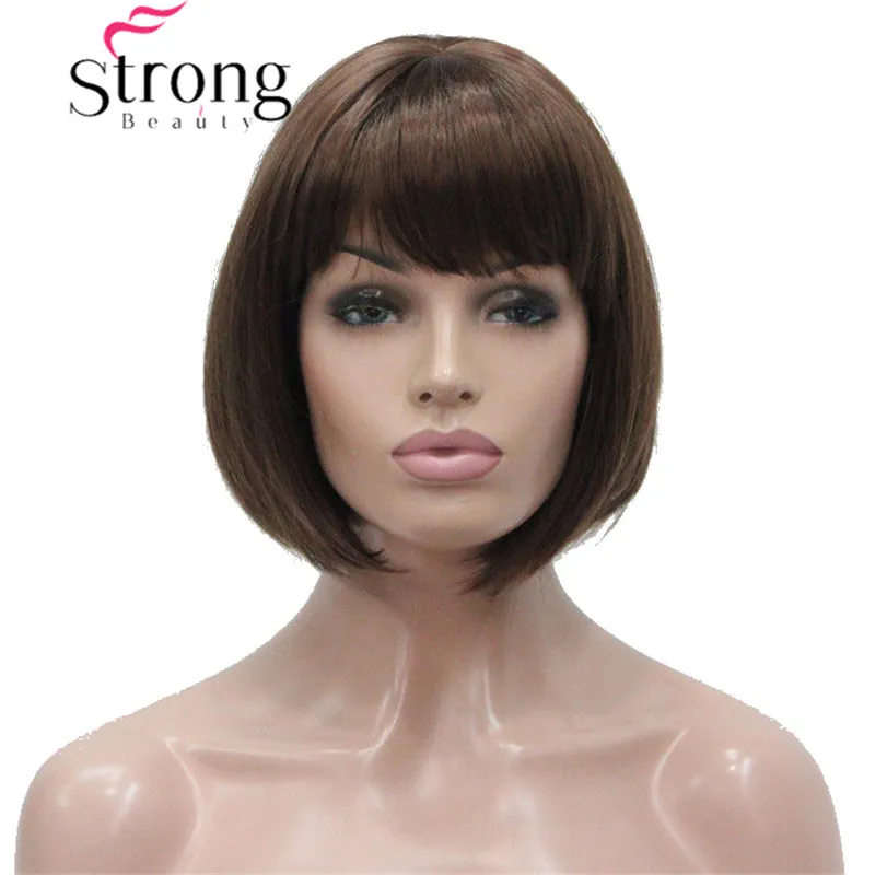 StrongBeauty Auburn короткий прямой Боб с челкой синтетические волосы женские полный парик центр кожи Топ