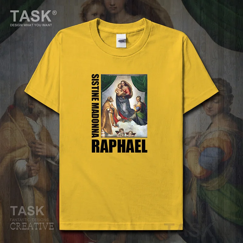 Personality fashion oil painting mens t-shirt Sistine Madonna retro funny print Short sleeve clothes cotton summer Streetwear | Мужская