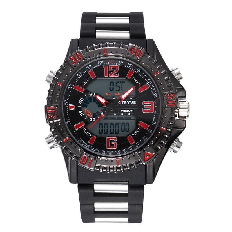 Цифровые кварцевые часы STRYVE для мужчин спортивные с подсветкой на день и неделю