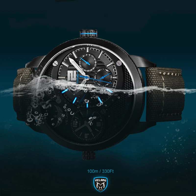 Часы мужчины большой циферблат Нескольких Часовых поясов газообразного трития