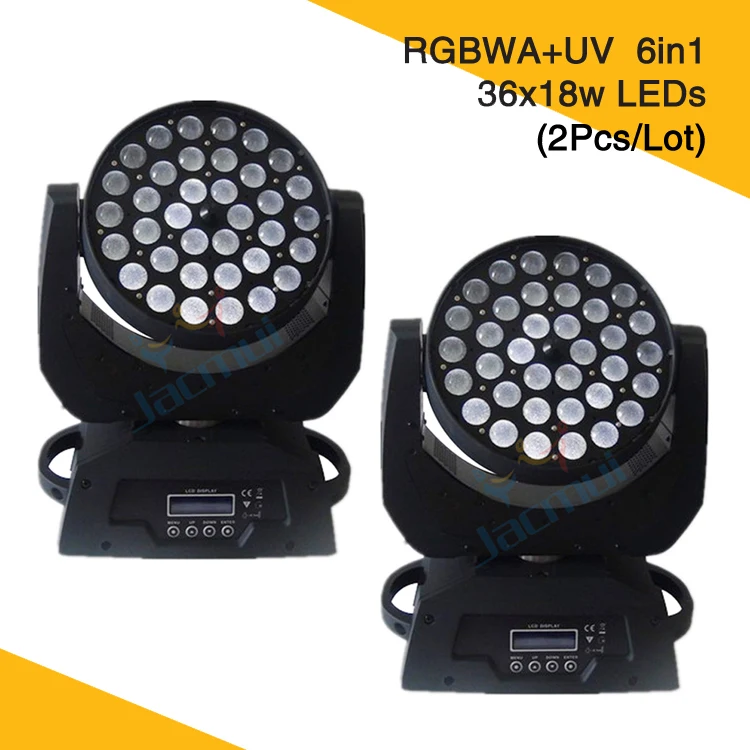 Горячее предложение 2 шт./лот 36*18 Вт Led Moving Head Zoom Wash Light RGBWA UV освещение для