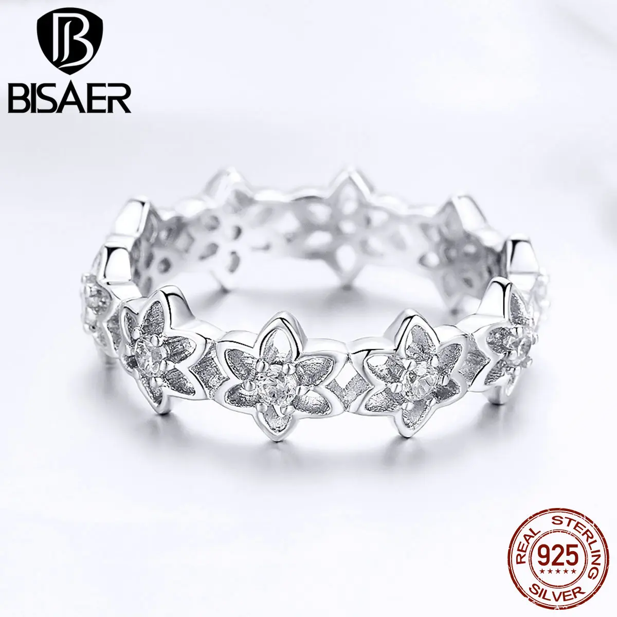 BISAER, 925 пробы, серебро, цветущая Бегония, цветы, круглые, женские кольца, модное кольцо, Стерлинговое серебро, ювелирные изделия EFR029