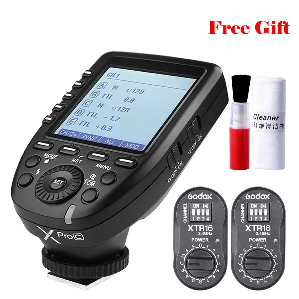 Godox XPro-C передатчик XTR-16 монолитный приемник Камера Flash Trigger передатчик 2,4G Беспроводная X система ЖК-экран для Canon - Цвет: 1x Xpro-C 2x XTR-16