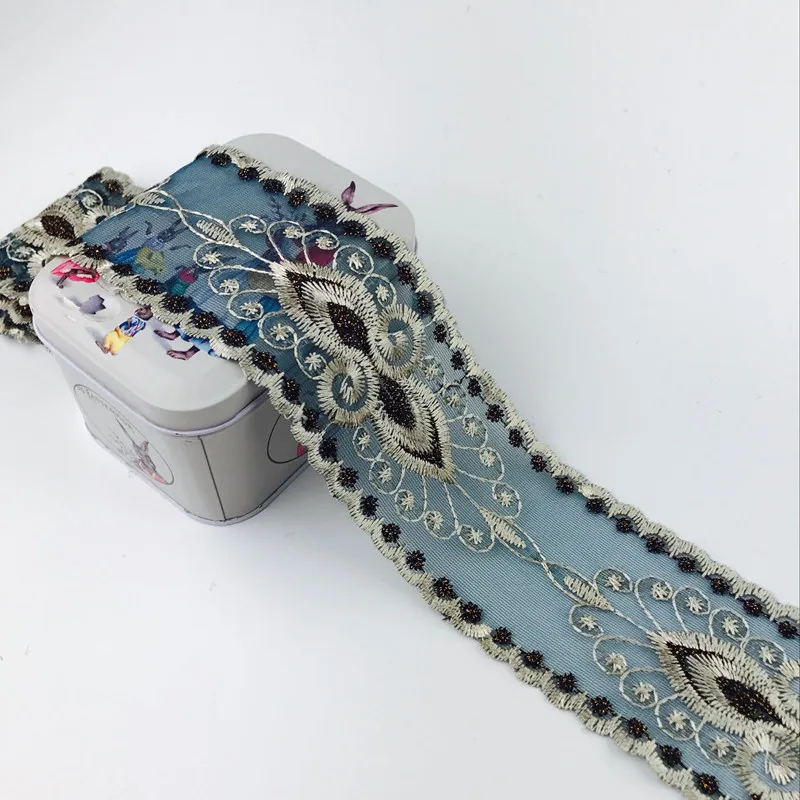 Ширина 7 см/2 76 ''новейшая сеточка французское кружево Синяя вышивка блестящая