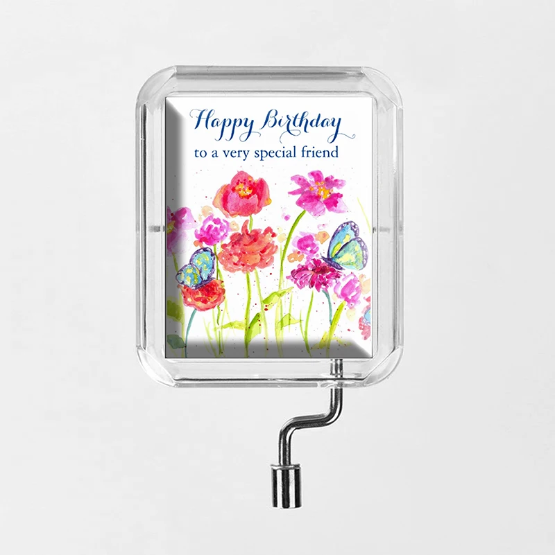 happy birthday Мультфильм ручной коленчатый стеклянный фото прозрачный квадрат Музыкальная шкатулка с днем рождения вечерние 18 нот подарок H007 - Цвет: happy birthday