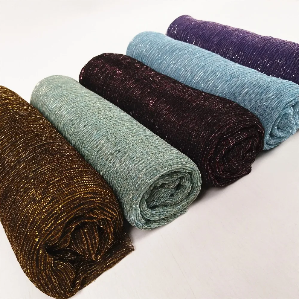 D1 glitter scarves plain shimmer elastic long headband fashion scarf hijab wraps muslim shawls