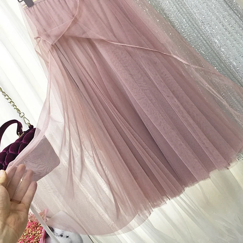 Юбки из тюля Женские Jupe Longue 2020 Повседневная летняя Осенняя Wild Harajuku Эластичная
