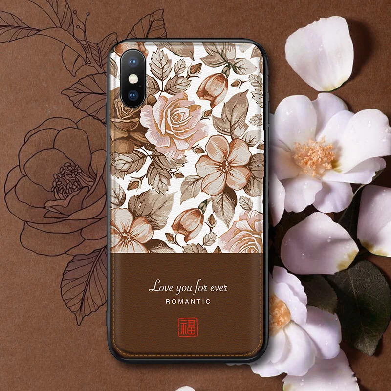 Phone Cases for iPhone 8 7 6 6s Plus X Xs Max XR Cover Leather Skin Soft Silicone Flower Texture Bag Case | Мобильные телефоны и