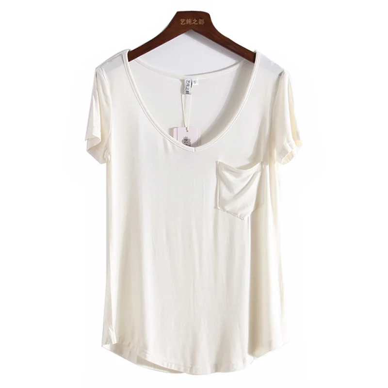 SIMPVALE женские тонкие однотонные свободные короткие футболки с v-образным вырезом