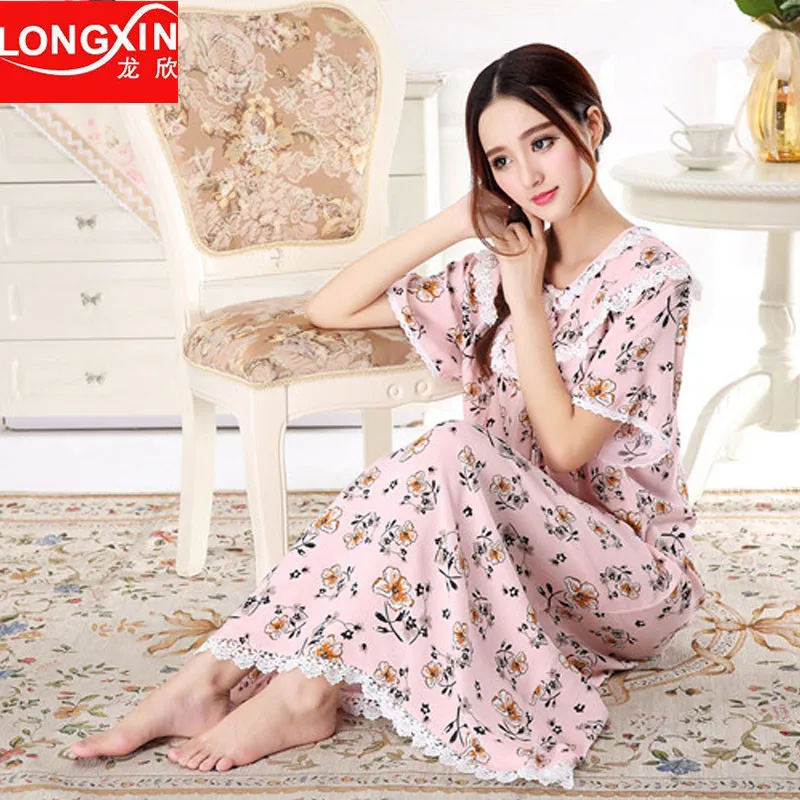 Большие размеры хлопковые ночные юбки с коротким рукавом ультра длинные рубашки