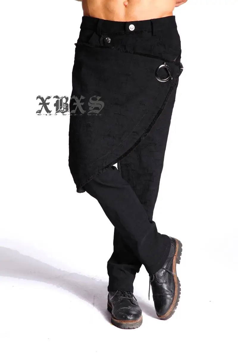 2017 New men clothing fashion DJ BIGBANG ds The stylist Personality metal ring false two culottes plus size Singer costumes | Мужская