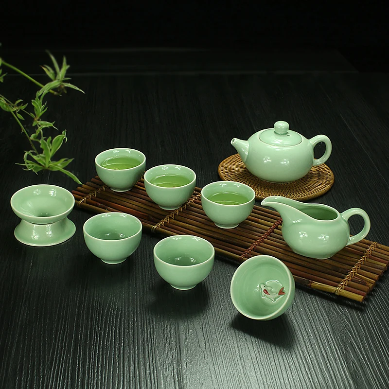 Цзиндэчжэнь, Китай, Celadon, чайный сервиз, керамический фарфор, керамика, голубой и белый чай, чашка, чайный горшок, чайный набор кунг-фу