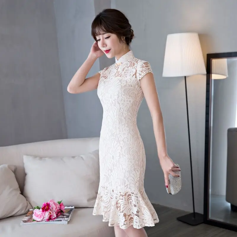 Короткое стильное модное желтое женское платье Cheongsam, Размеры s m ini, Новое поступление, китайское кружевное платье Qipao, Размеры s m L XL XXL XXXL 27533A