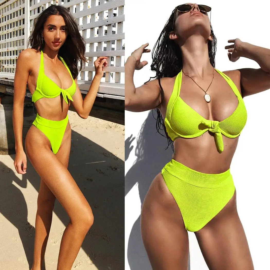 Женский летний Флуоресцентный цвет с высокой талией повседневный пляж бассейн