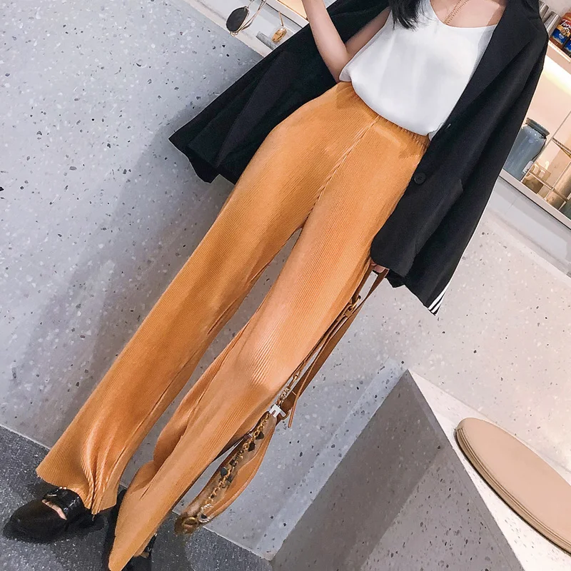 Женские винтажные широкие брюки свободные мягкие тонкие плиссированные полной