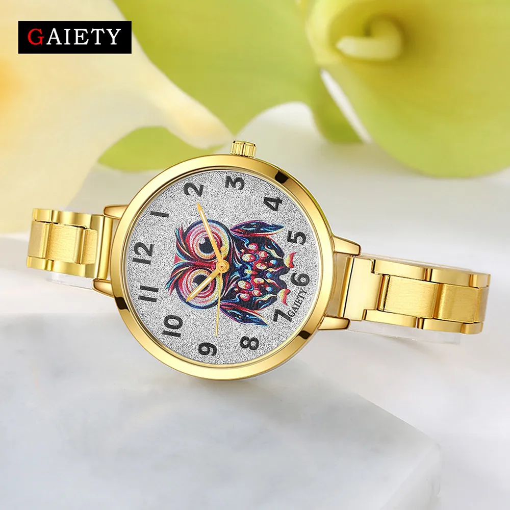 Женские часы Gaiety из нержавеющей стали shengke уникальные женские с циферблатом совы