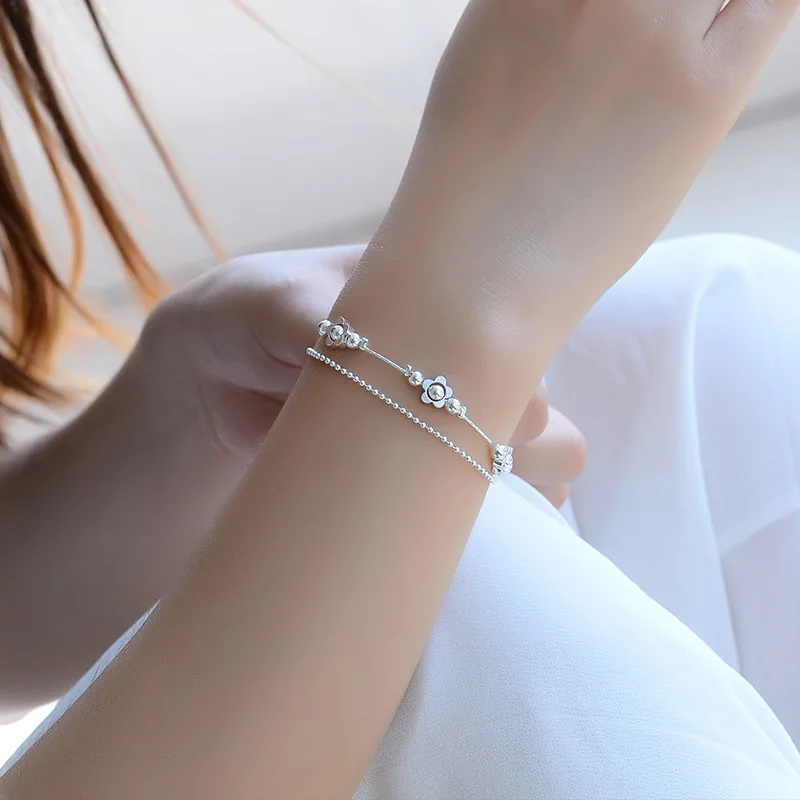 TJP New Fashion 925 Silver Women Bracelets Jewelry Cute Flower Girl Anklets For Bride Princess Wedding Accessories Bijou | Украшения и