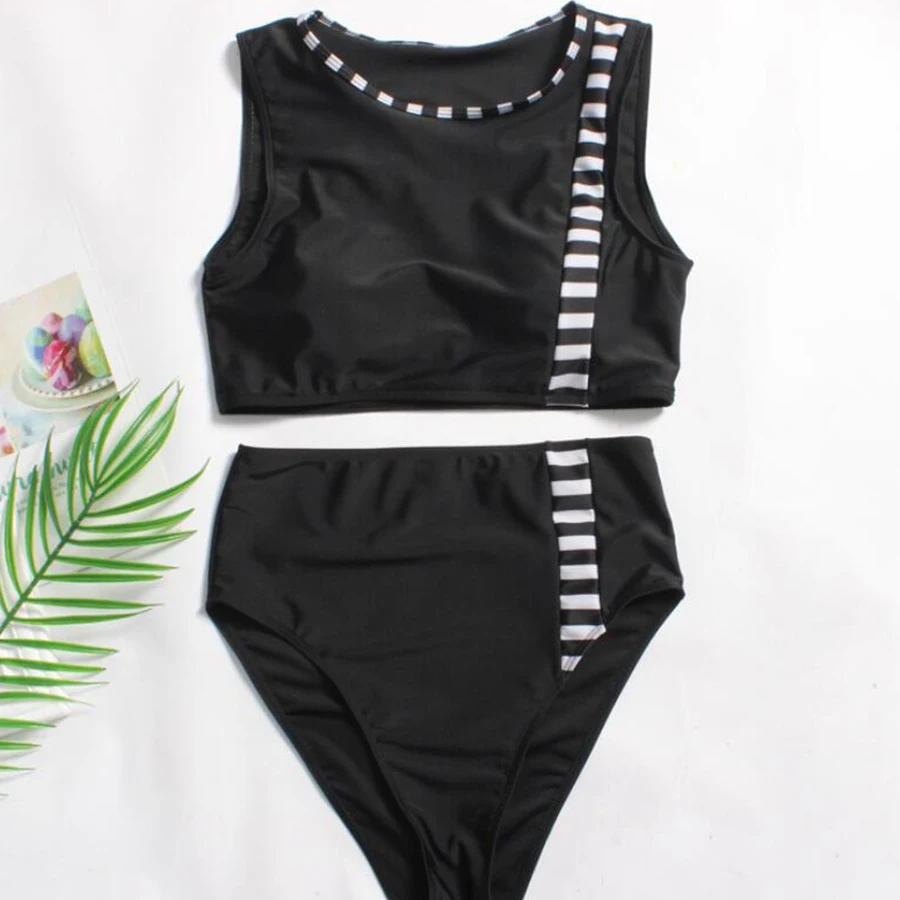 Plus Size Women's Sexy Crop High Neck bathing Beachwear Two-Piece Suit Biquini Swimsuits Tankini Bikini Sets swimwear 2018 | Спорт и