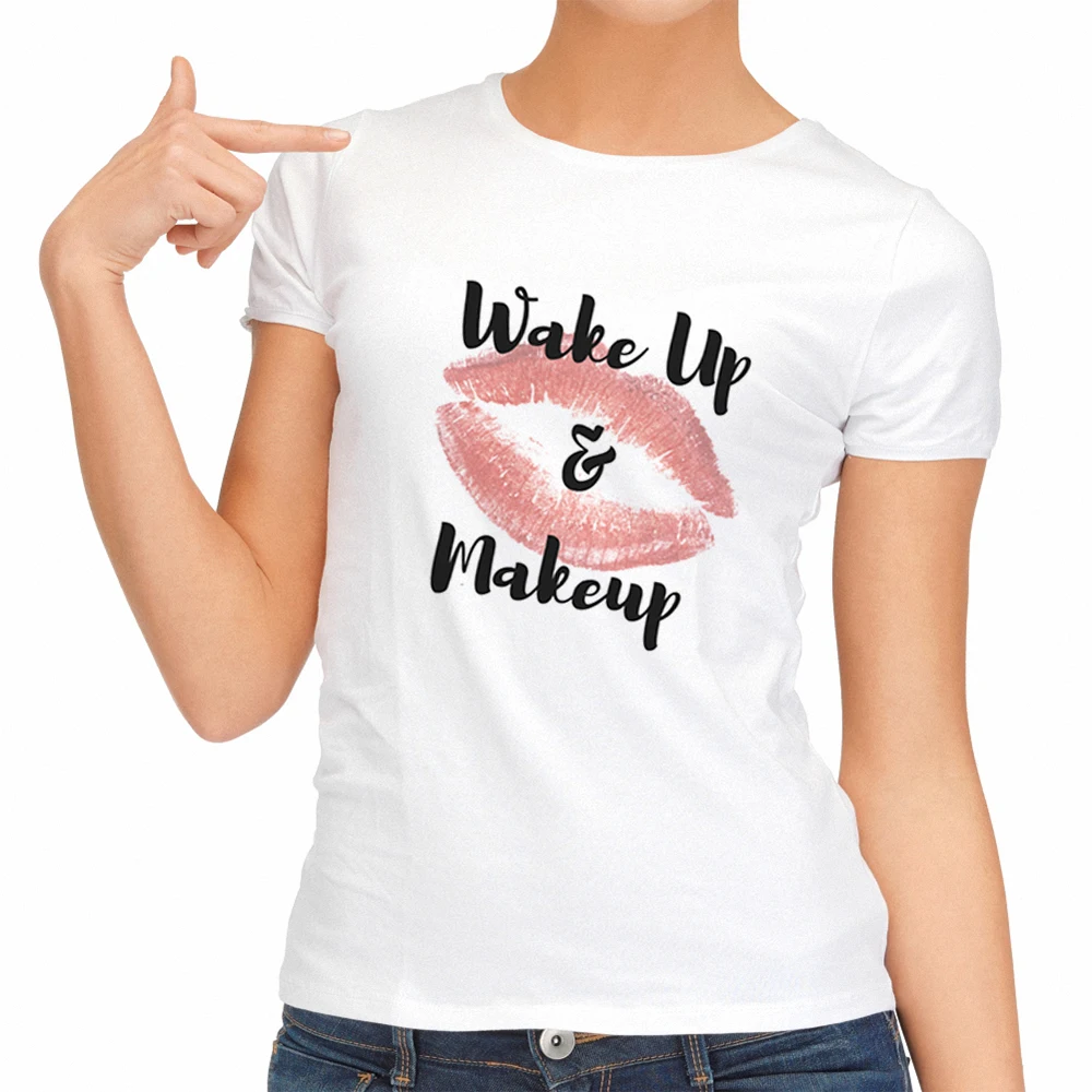 Дропшиппинг панк Рок женские футболки Wake Up Макияж печать футболка свободные хип