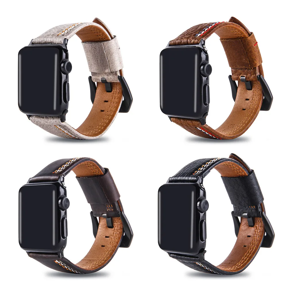 

Genuine Leather Band Suture Style Bracelet for Apple Watch SE Series 6 5 4 3 Replacement Strap Men/Women 40mm 44mm 38/42mm Belt