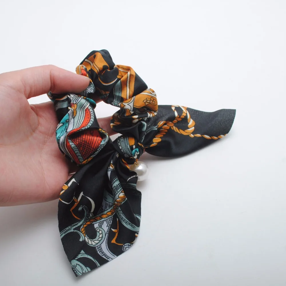 

Korea New Women Hair Bands For Girls Pearl Bow knot Scrunchies Elastic Hair Rope Bow Ties Ponytail Holder Hair Accessories