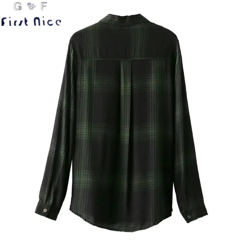 Женщины Блузки 2017 Новая Коллекция Весна Мода Хлопок Плед С Длинным Рукавом Turn down