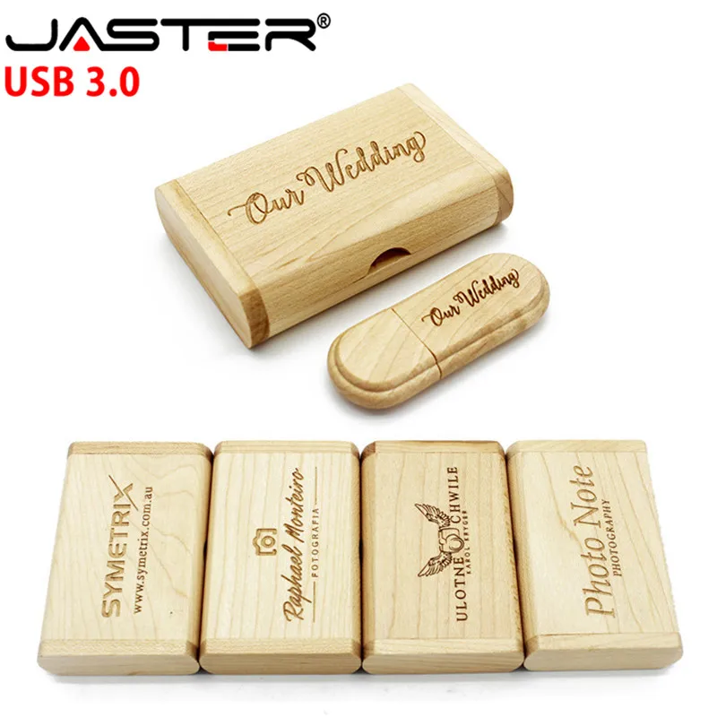 JASTER USB 3,0 высокоскоростной логотип клиента деревянный USB флеш-накопитель кленовое дерево+ коробка Флешка 4 ГБ 8 ГБ 16 ГБ 32 ГБ карта памяти подарки