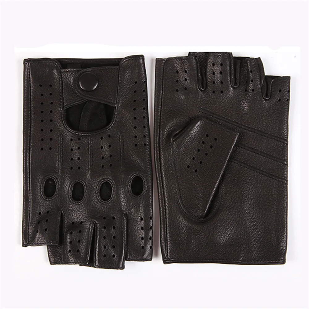 Кожаные перчатки с полупальцами мужские тонкие из овчины тонкими разрезами для