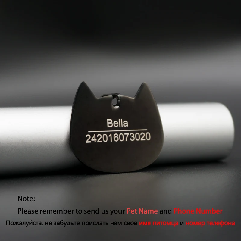 Black-Cat Персонализированные Бирки Для Собак из нержавеющей стали с именем Выгравированные ID бирки для ошейника для собак анти-потеря питомца кулон-табличка с именем для питбуля лабрадора - Цвет: Black-Cat