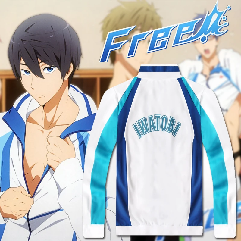 Аниме бесплатно! Косплей Iwatobi плавательный клуб Костюм Haruka куртка с нанасэ пальто
