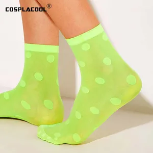 COSPLACOOL блестящие зеленые прозрачные женские ультратонкие кружевные стеклянные носки женские шелковые сексуальные носки в горошек Harajuku