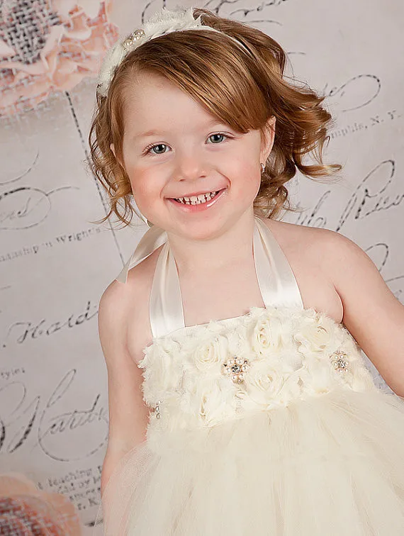 Платье-пачка для девочек с цветами цвета слоновой кости на возраст 2-8 лет |