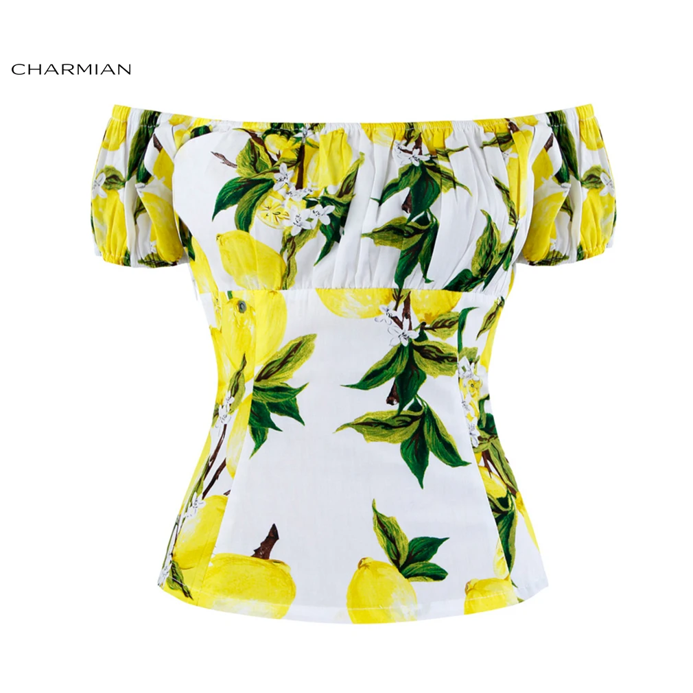 Floral 1 Charmian топ с открытыми плечами на День святого Валентина, летние клетчатые топы с вырезом лодочкой, повседневные сексуальные женские блузки с коротким рукавом, женская одежда - Цвет: Floral 1