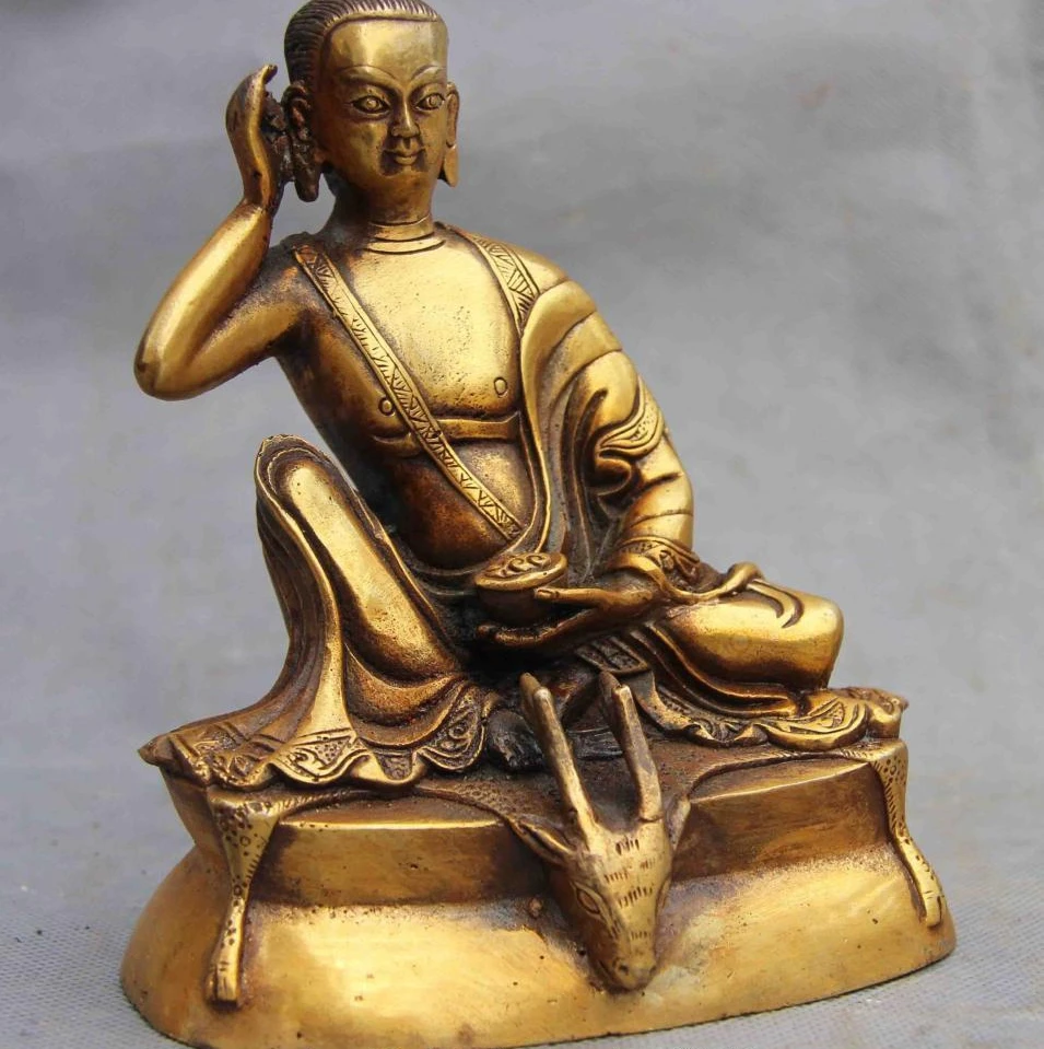 Китайский буддийский Фан латунный Архат медная пятнистая голова оленя миларепа