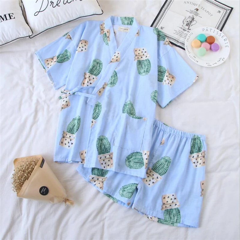 2019 кимоно и короткие брюки набор для женщин Летний Тонкий японский стиль ночная