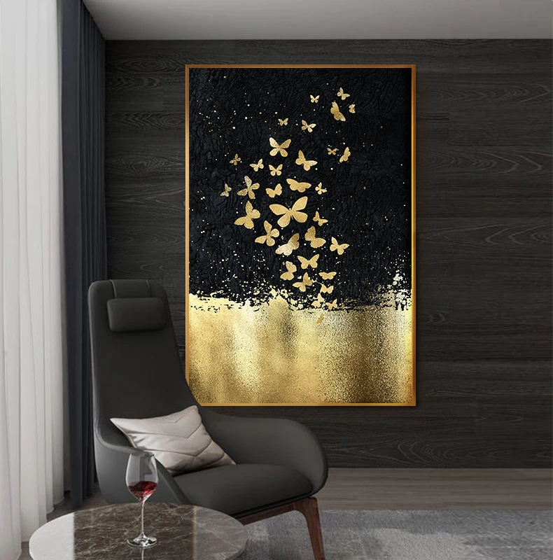 Абстрактная Золотая Бабочка Танцующая Картина на холсте с изображением неба Современная печать плакат F гостиная Куадрос стены искусства Decoracion салон