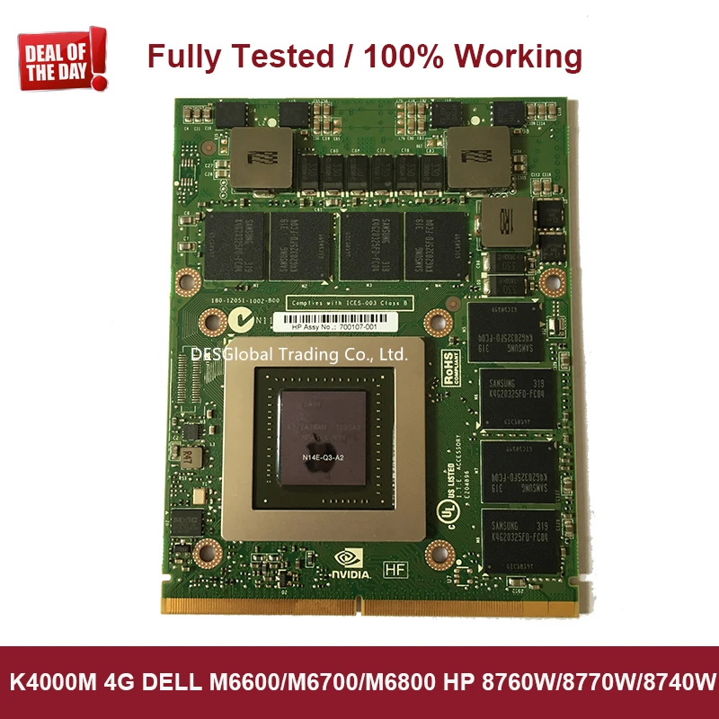 K4000M K4000 Видео VGA Графическая карта 4 Гб N14E-Q3-A2 для DELL M6600 M6700 M6800 hp 8760W 8770W 8740W рабочих
